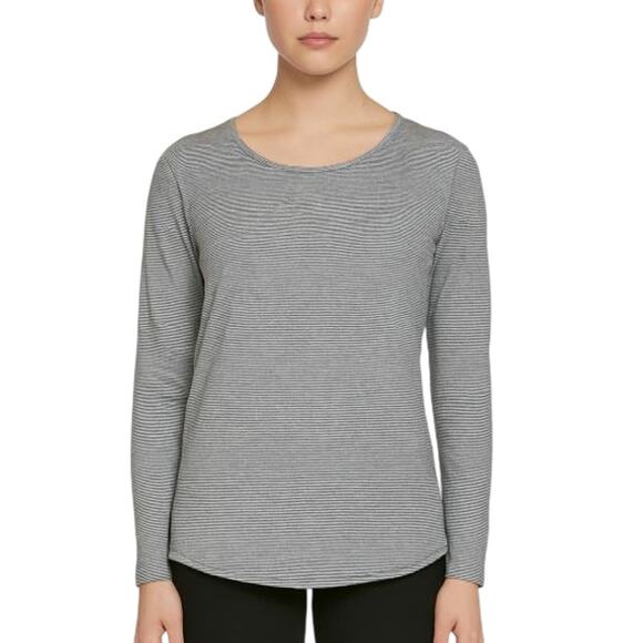 We Wander WeFlex Long Sleeve Top Gray Stripe NWT Size Large Crisscross Back - Picture 1 of 8
